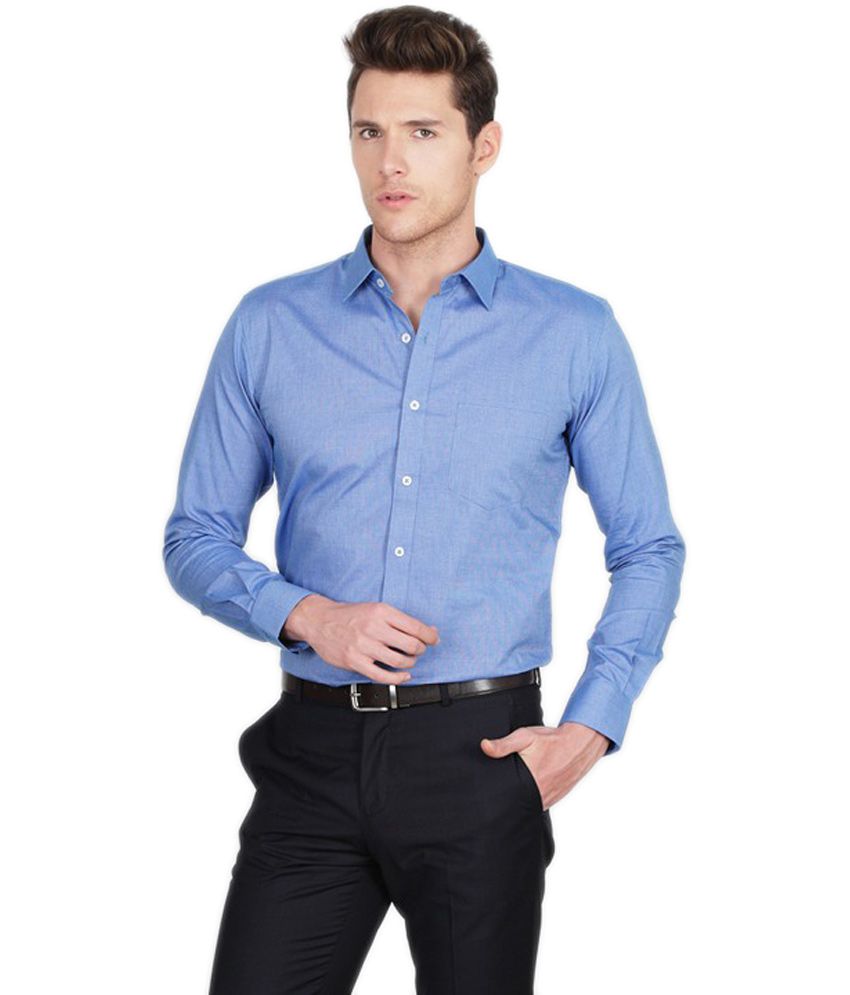Cox Fashion Blue Cotton Blend Regular Fit Formal Shirt - Buy Cox ...