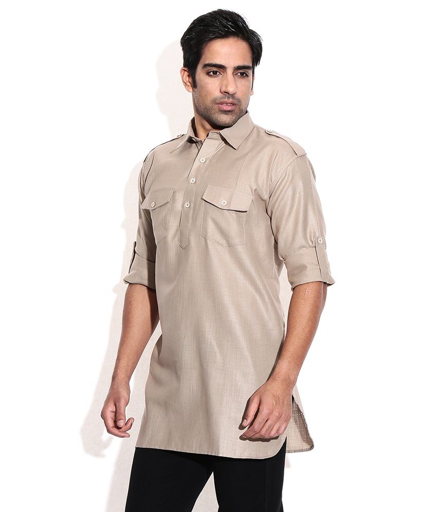 Royal Kurta Brown Linen Short Pathani Kurta - Buy Royal Kurta Brown ...