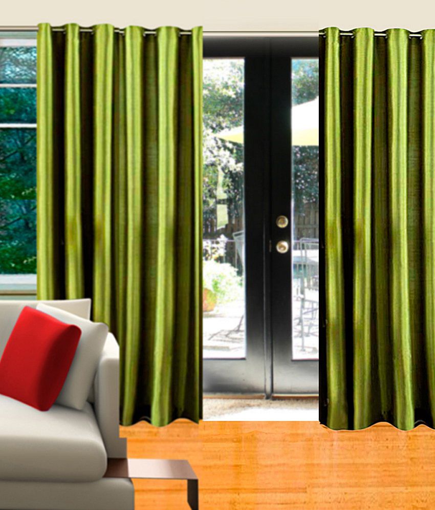     			Home Candy Set of 2 Long Door Eyelet Curtains Solid Green