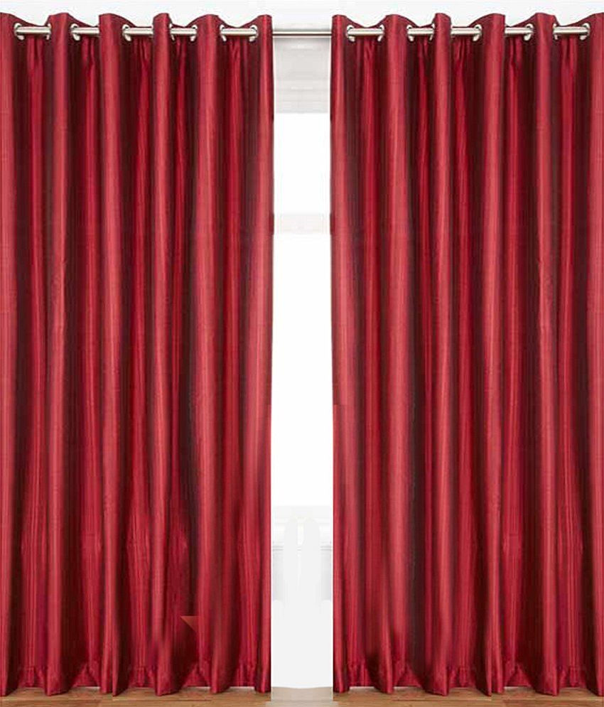     			Home Candy Set of 2 Long Door Eyelet Curtains Solid Red