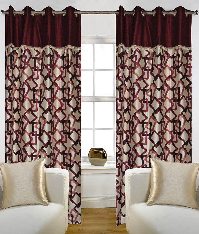     			Home Candy Set of 2 Long Door Eyelet Curtains Geometrical Red