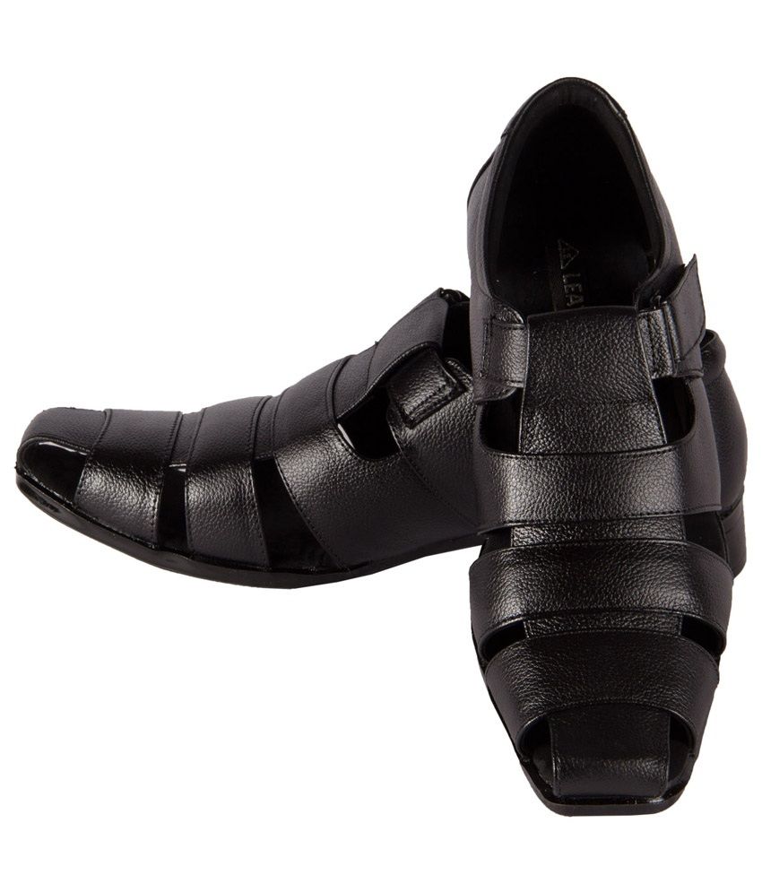 black leather velcro sandals