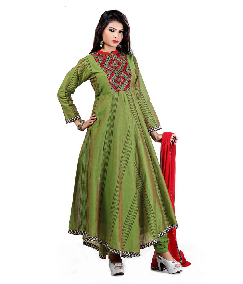 Payal Delightful Green Cotton Embroidered Stitched Salwar Suit - Buy ...