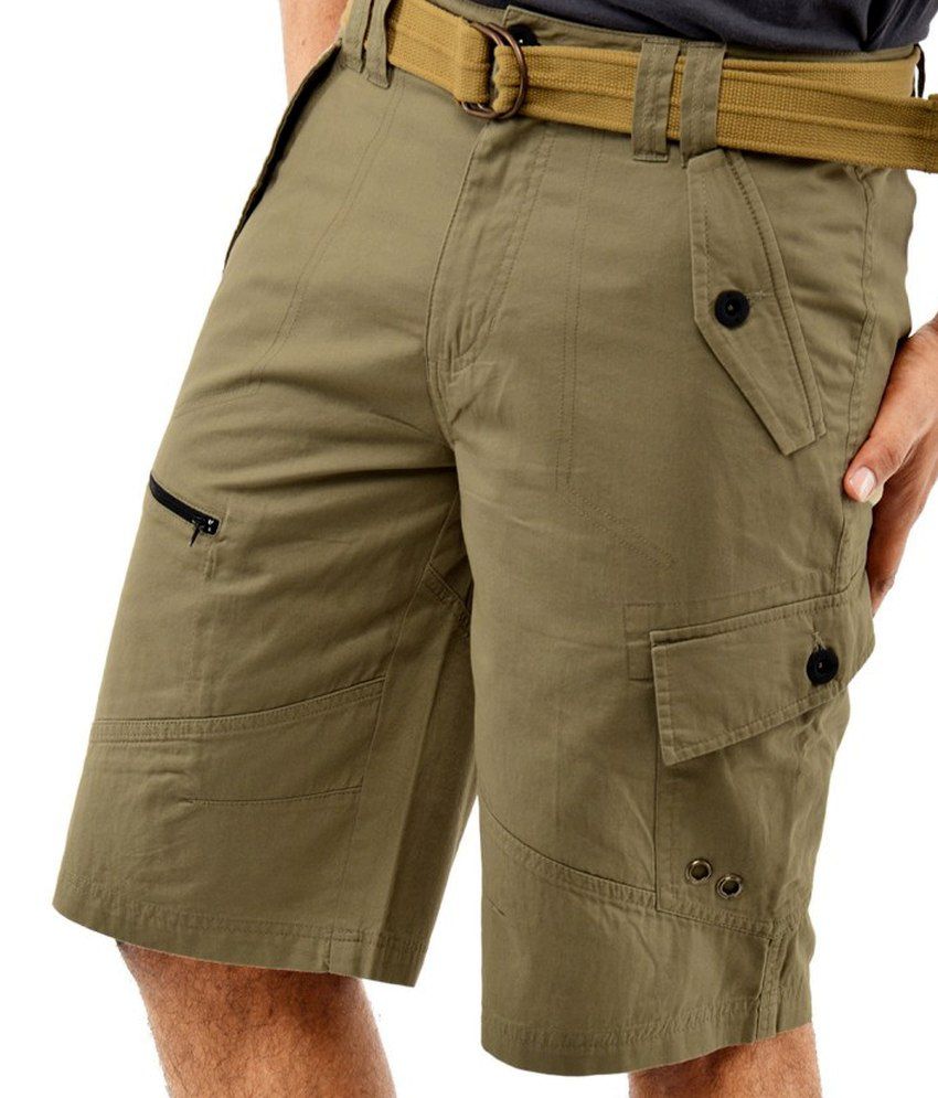 Blue Wave - Khaki Cotton Solid Cargo Shorts for Men with Belt - Buy ...