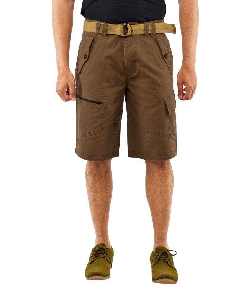 Blue Wave - Tan Cotton Solid Cargo Shorts for Men with Belt - Buy Blue ...