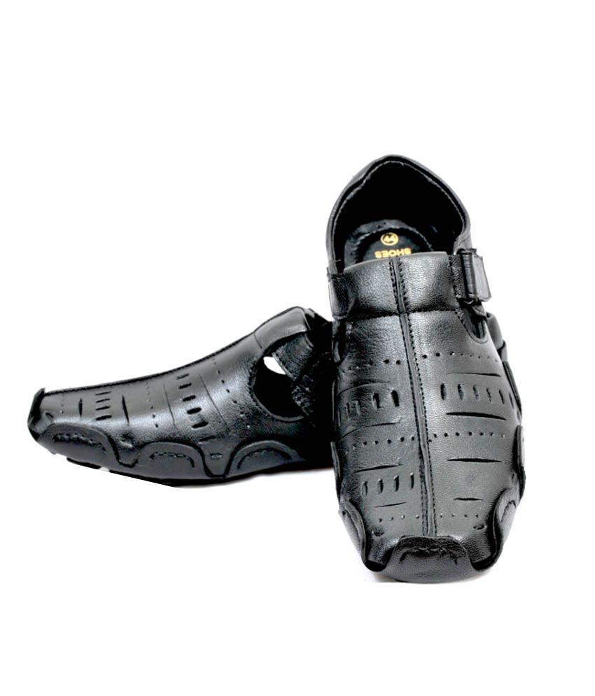 black leather velcro sandals