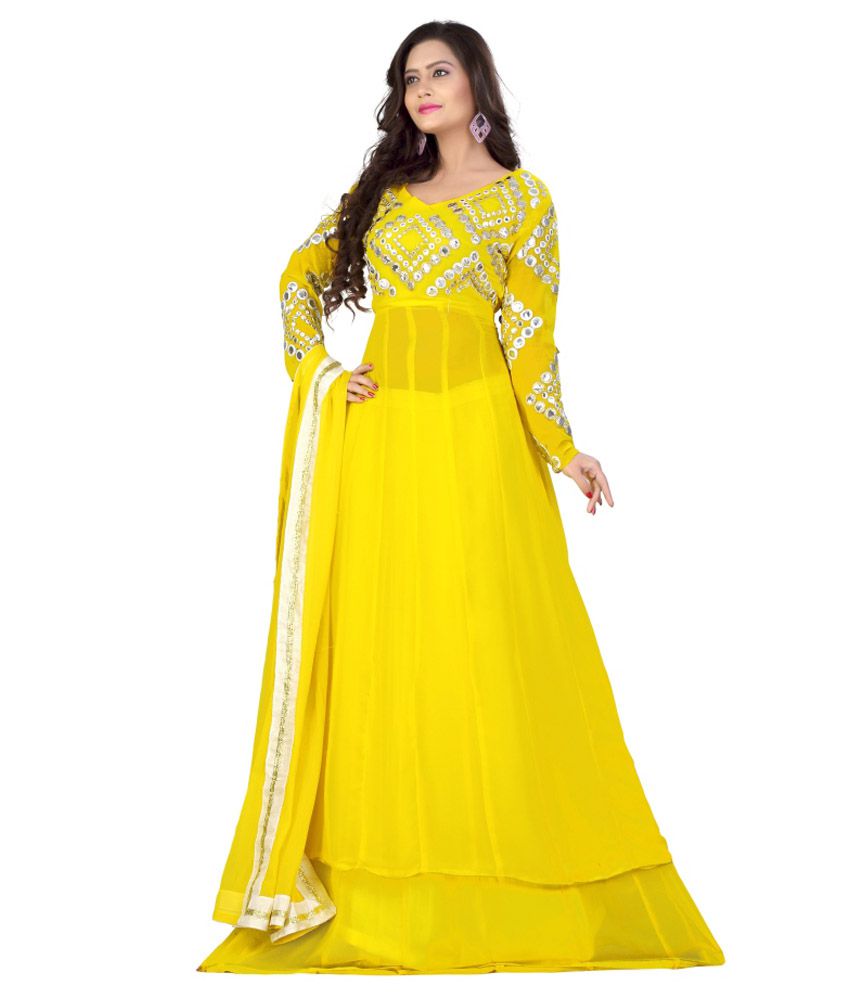 Sakariya Fashion Hub Yellow Faux Georgette Embroidered Dress Material Buy Sakariya Fashion Hub
