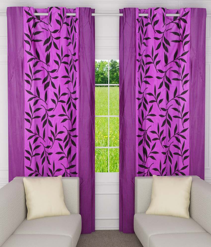     			Home Candy Set of 2 Long Door Eyelet Curtains Floral Purple
