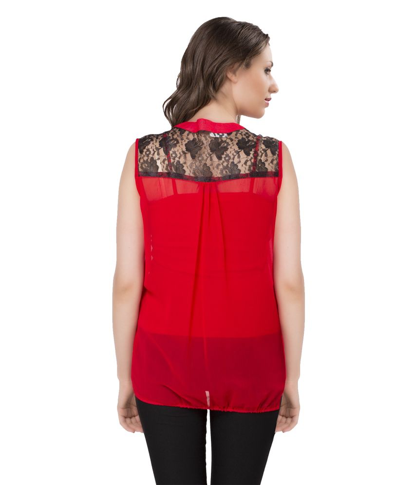 Ishin Casual Sleeveless Solid Women's Georgette Red Western Top - Buy ...