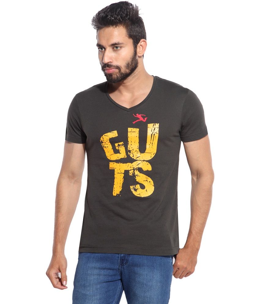 Black V Neck Printed Half Sleeve T Shirt