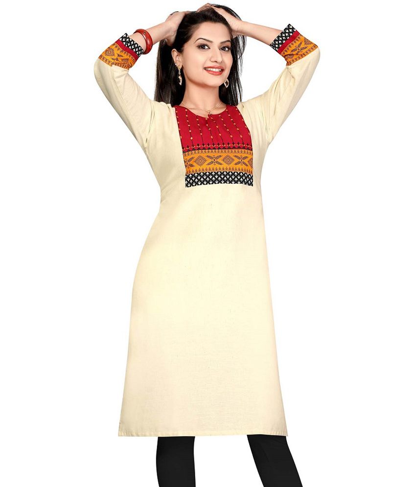 Prem Cotton White Dyed Chinese Collar Kurti Buy Prem Cotton White