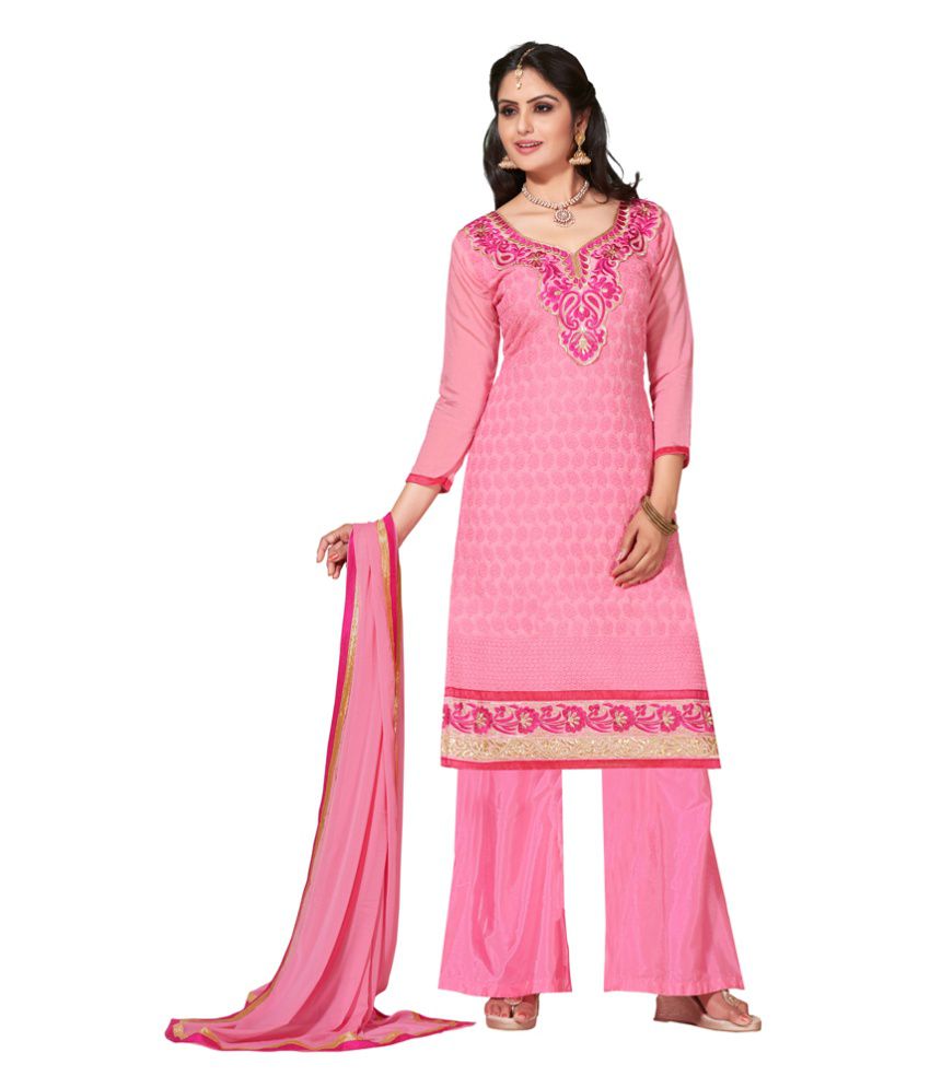 Jiya Presents Multi Embroidered Chanderi Dress Material With Plazo ...