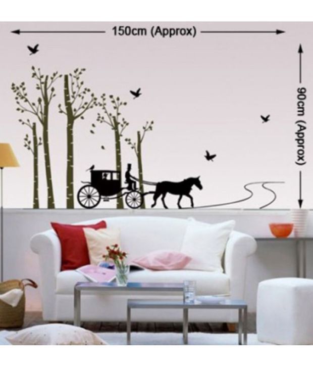 stickerskart wall stickers horse cart with trees & birds 815 (60x90