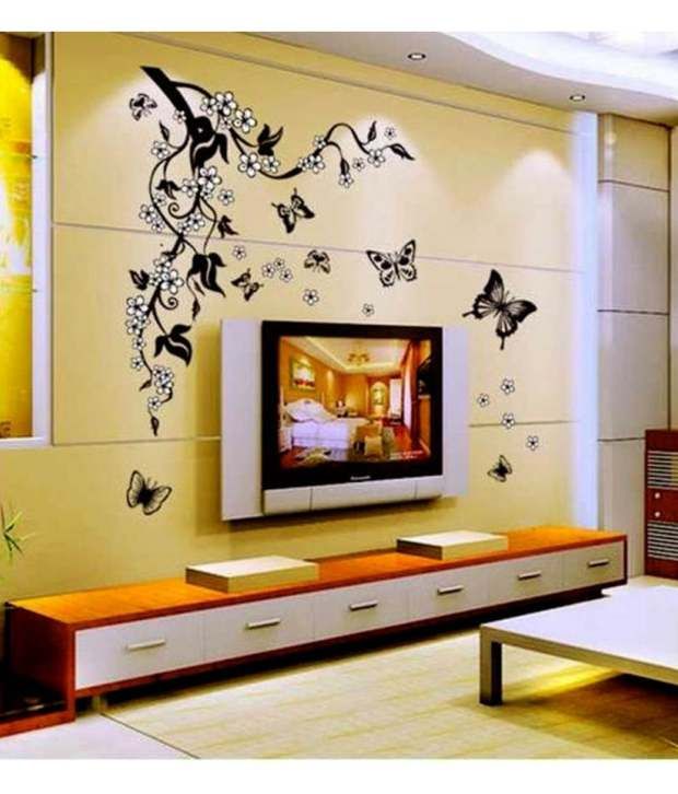 stickerskart wall stickers tv background black vine & butterflies