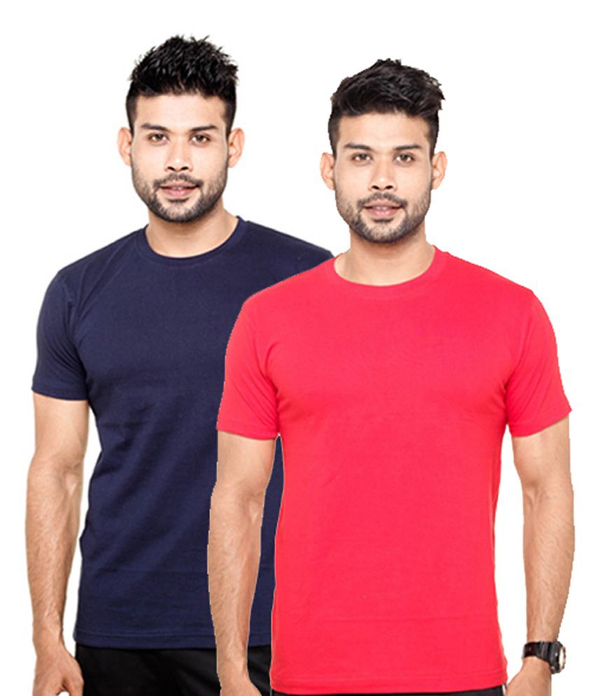     			Fleximaa Red & Navy Blue Round Neck T-Shirts (Pack of 2)