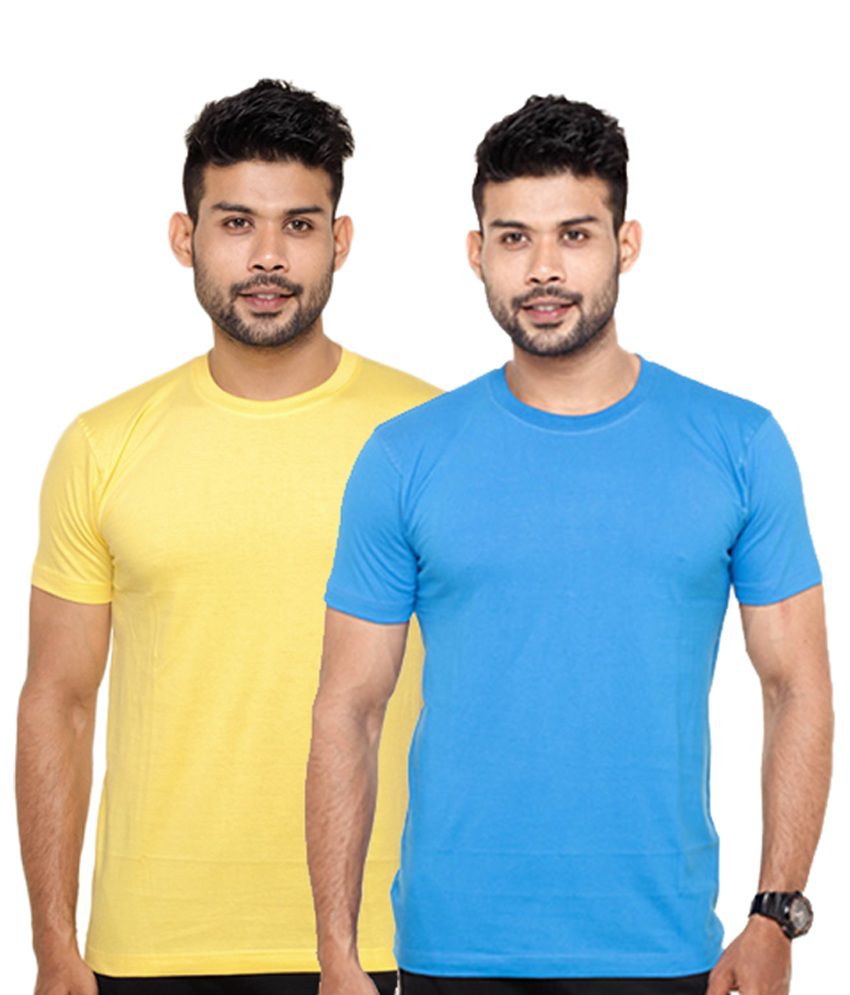     			Fleximaa Royal Blue & Lemon Yellow Round Neck T-Shirts (Pack of 2)