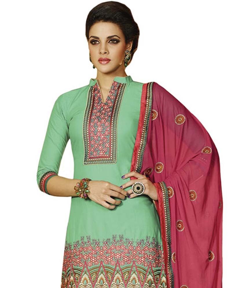 Buy GrassHopper's Cambric Cotton Dress Material (Light Pink body with yellow bottom) Online 