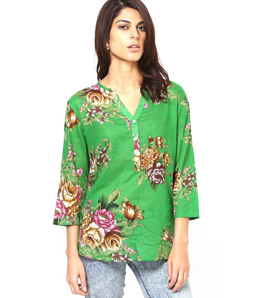 Top And Tunics Green Cotton Printed Top - Buy Top And Tunics Green ...