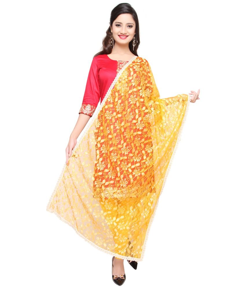 Dupatta Bazaar Mustard Yellow Lace Brasso Dupatta Price in India Buy