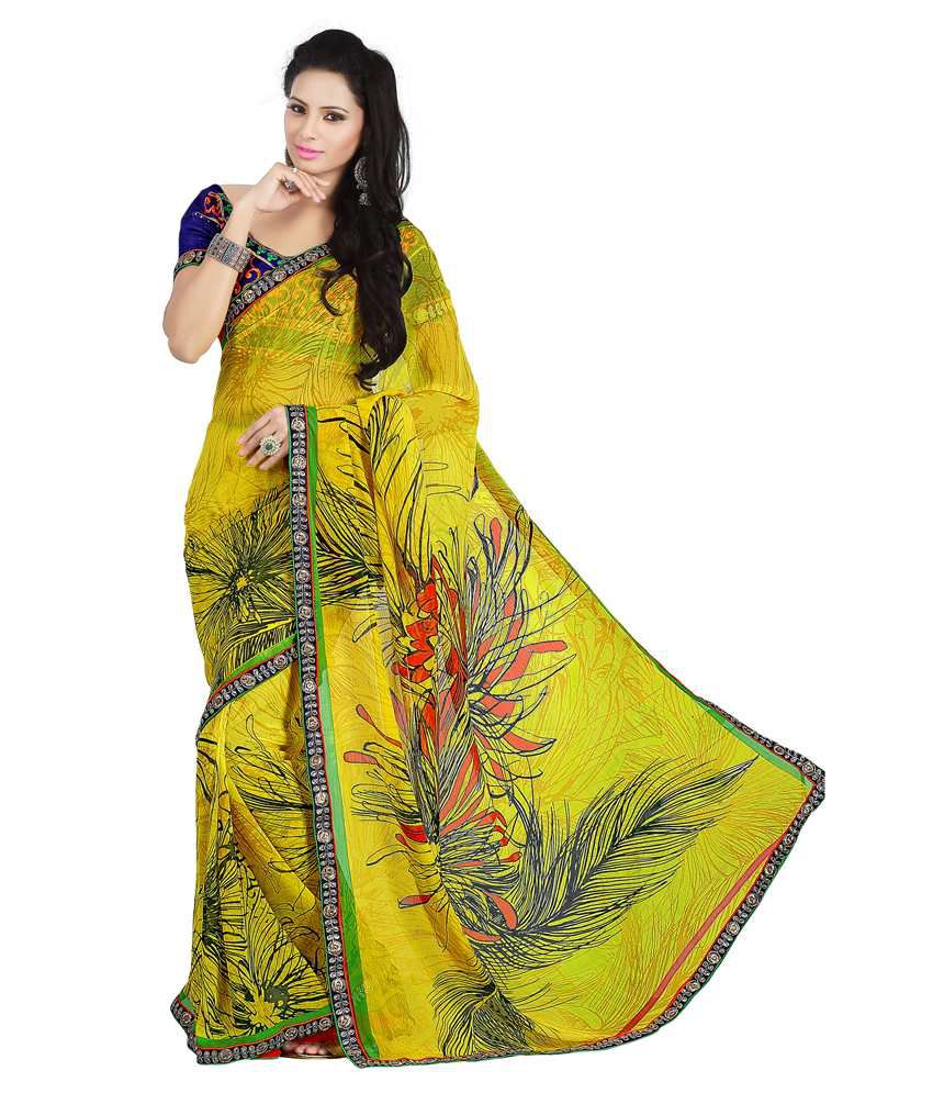Reshmi Sarees Yellow Saree with semistiched blouse - Buy Reshmi Sarees ...