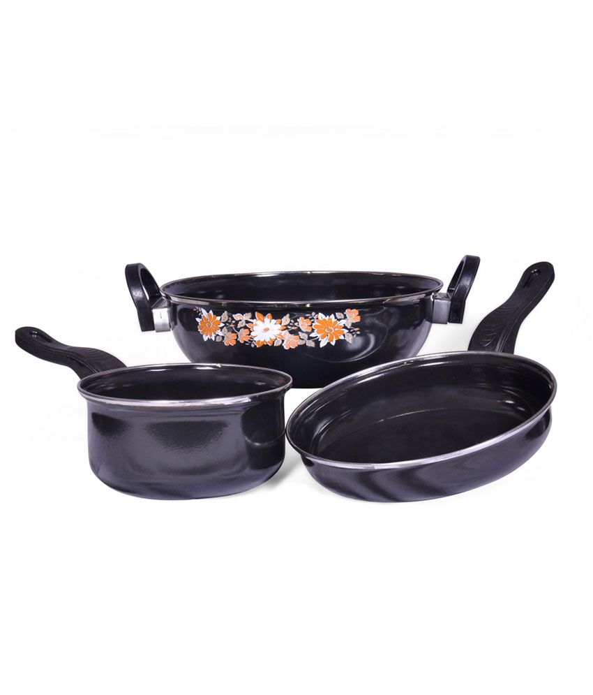 Geetika Kitchen  Key Black  Stainless  Steel Cookware Set  