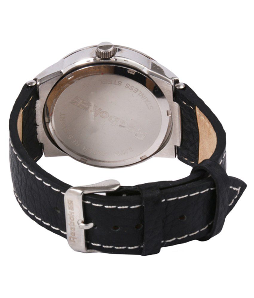 reebok black leather analog watch
