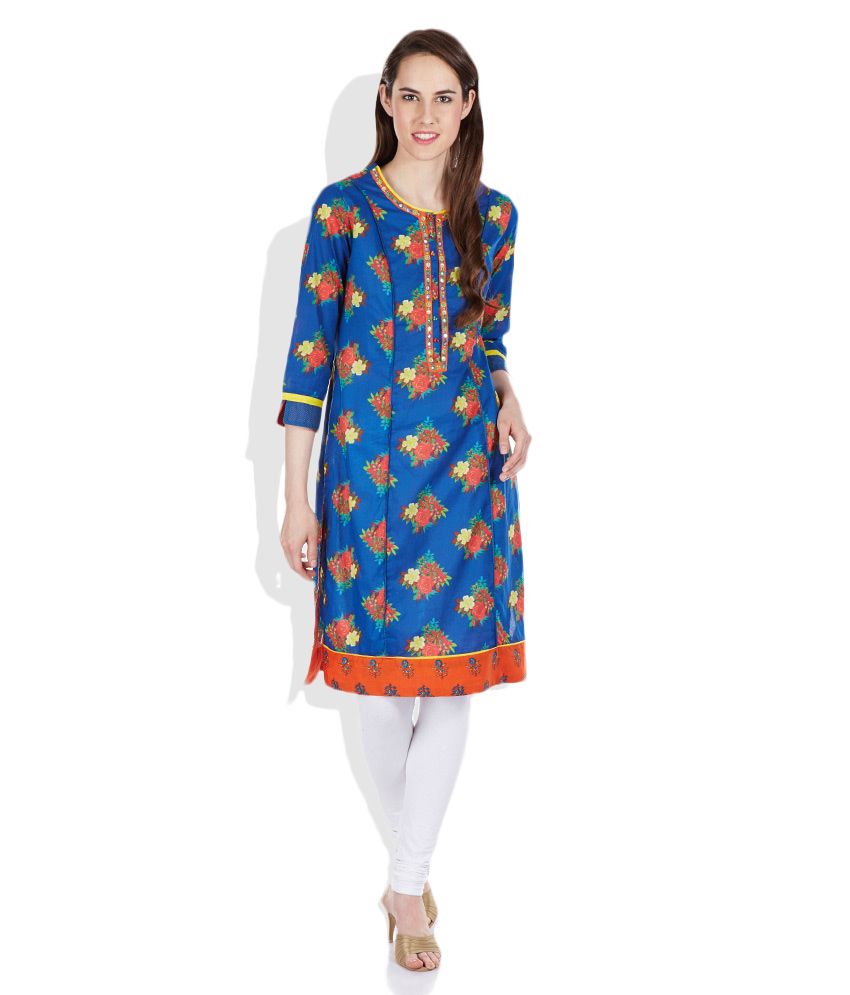 biba blue printed kurta