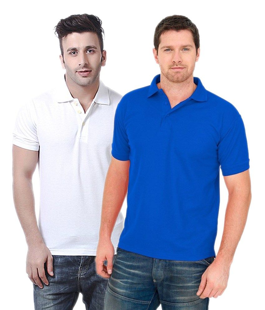     			Concepts Cotton Blend Polo T-shirts Blue & White (Pack Of 2)