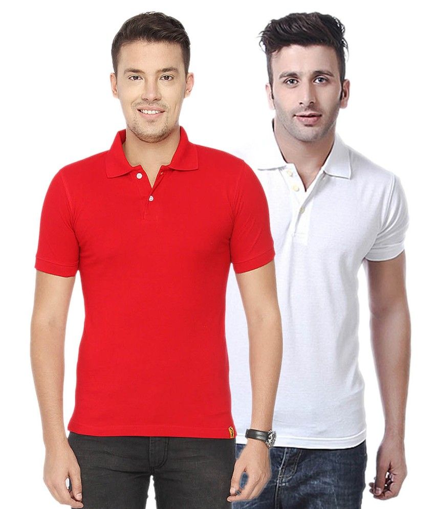     			Concepts Cotton Blend Polo T-shirts Red & White (Pack Of 2)