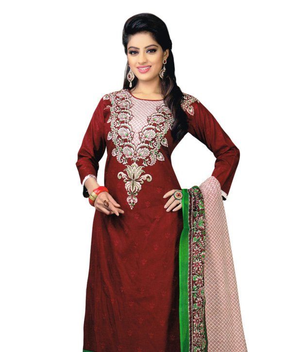Shree Ganesh Red Cotton Printed Dress Material - Buy Shree Ganesh Red Cotton Printed Dress 