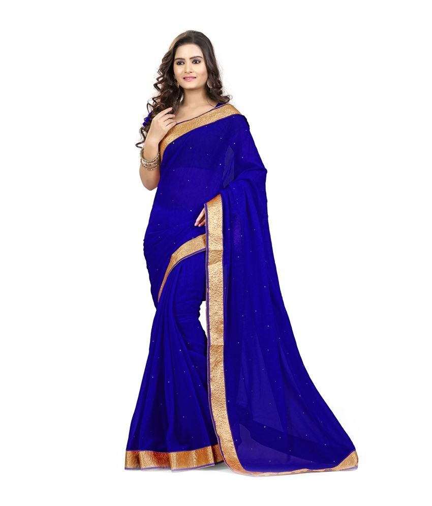 dark blue chiffon saree