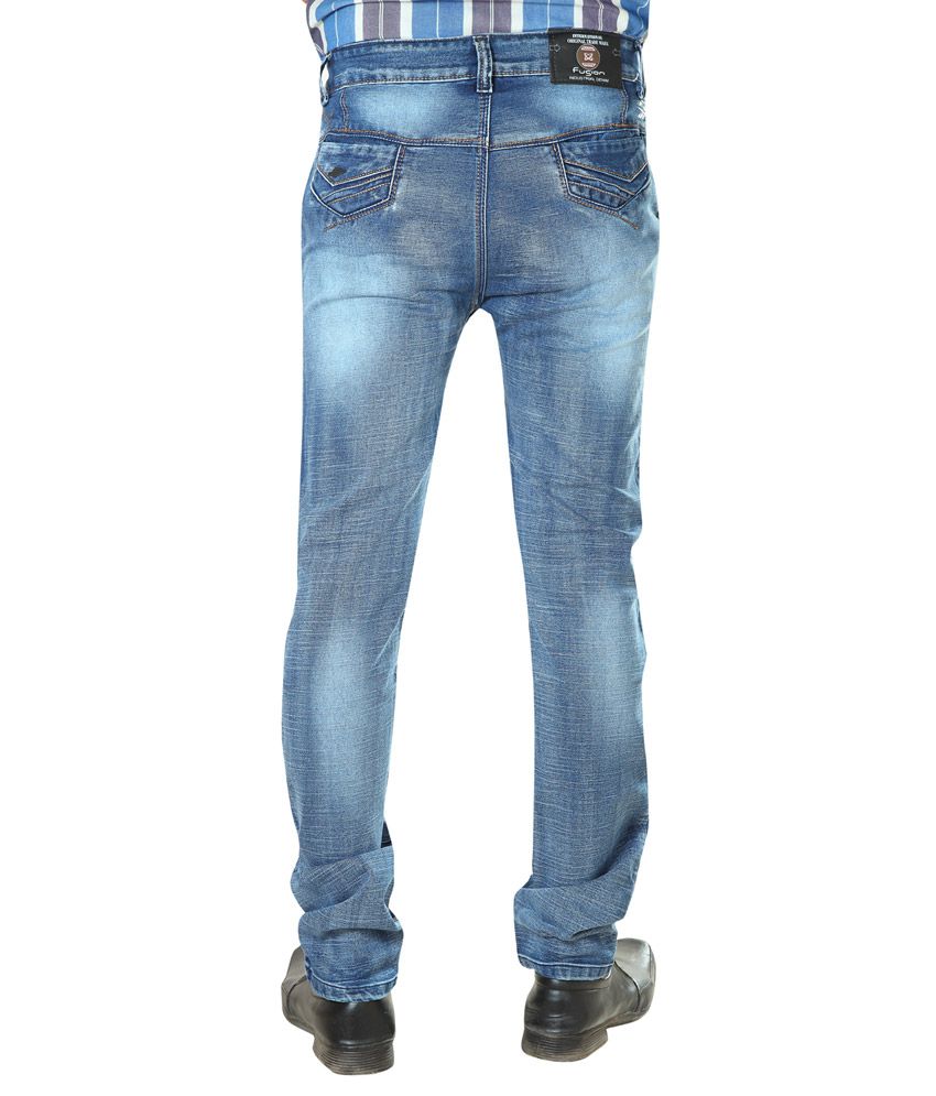 BlueSkin - Fusion Jeans Blue Cotton Blend Slim Fit Faded Jean - Buy ...