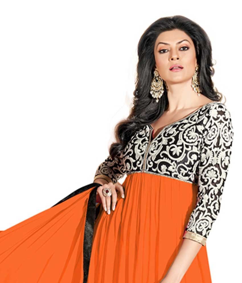 Subhash Mahajan Orange Faux Georgette Embroidered Anarkali Dress ...