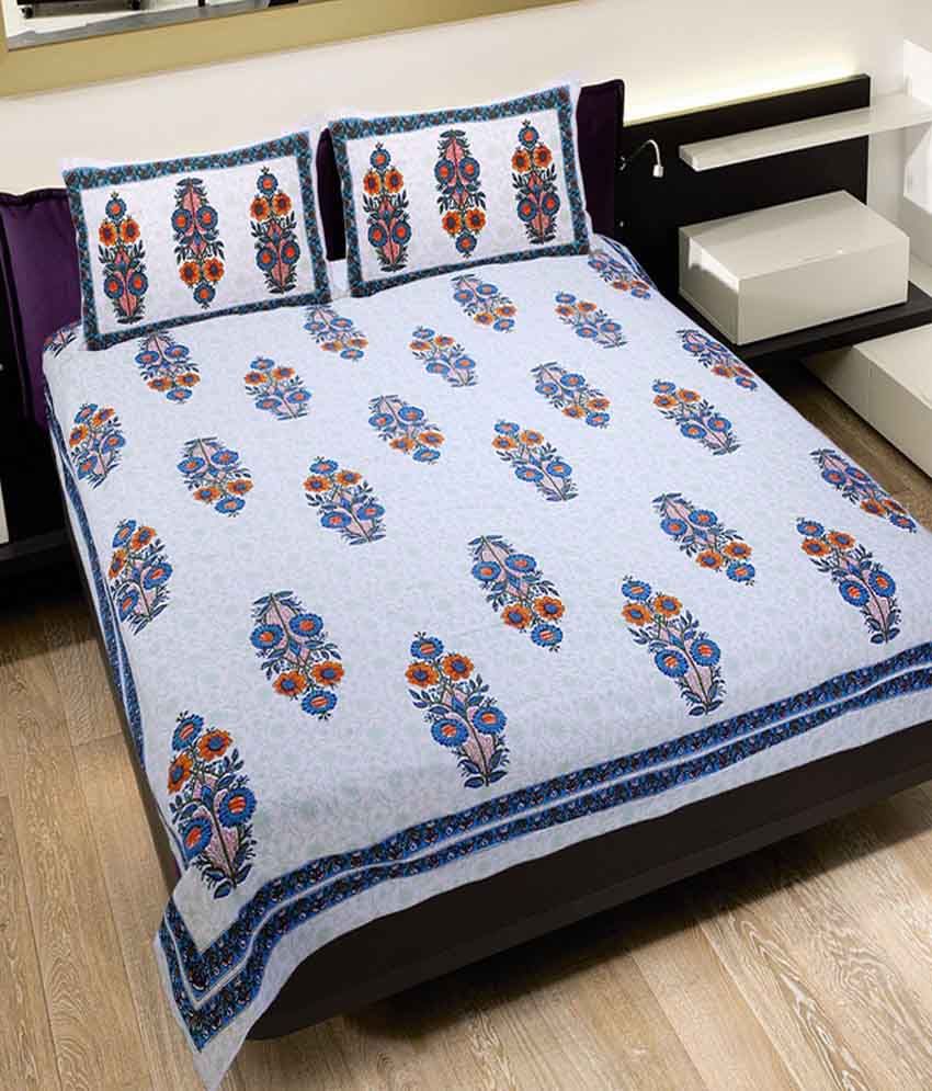 Grj India Floral Print Cotton Double Bed Sheet With 2 Pillow Covers
