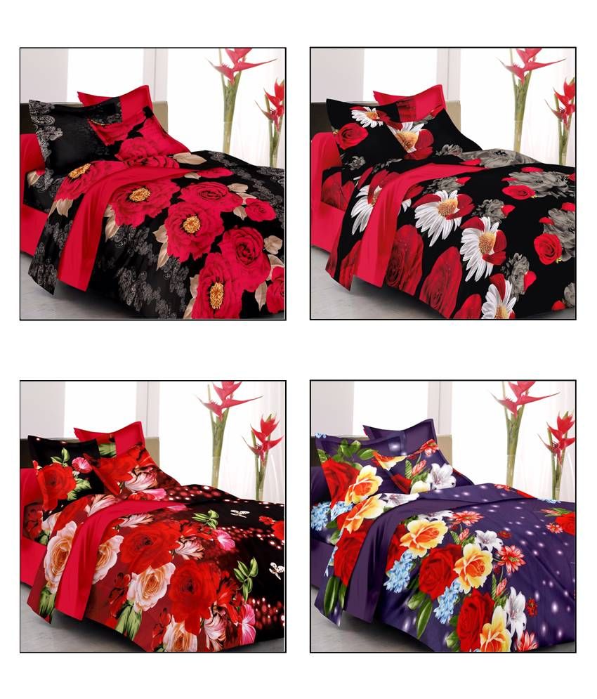 Home Creations 3D Print 4 Double Bed Sheets with 8 Pillow Covers