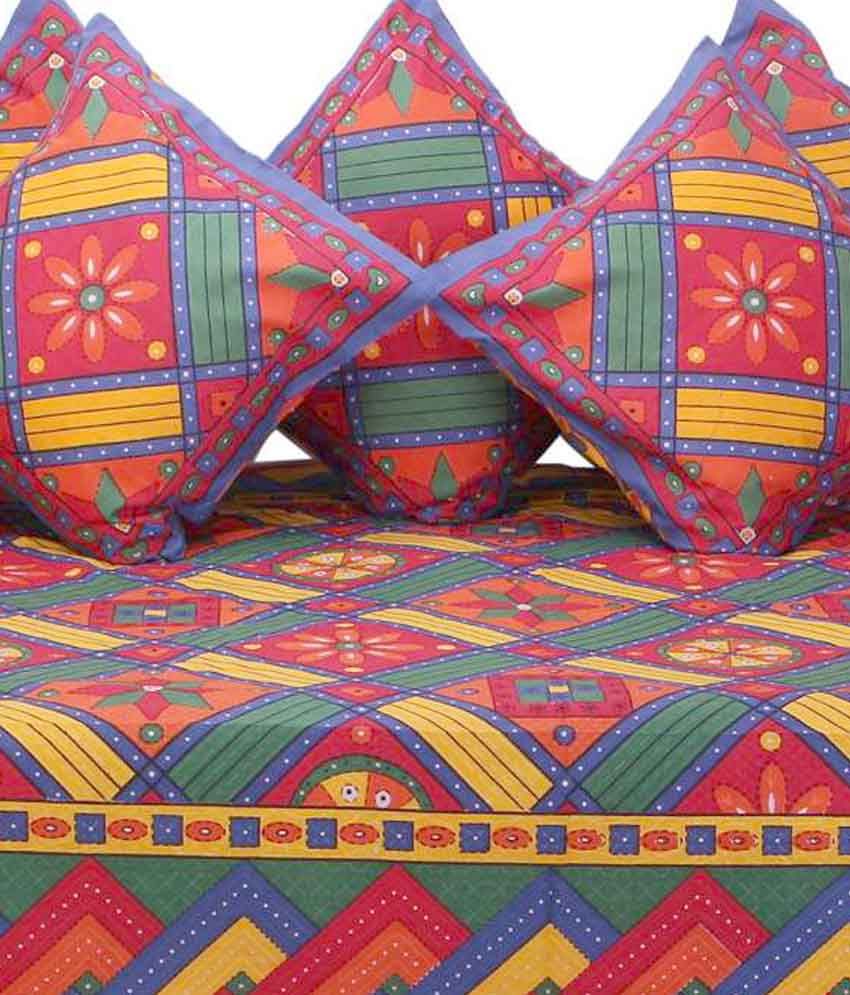 Rangasthali Printed Cotton Diwan Set (1 Diwan Bed Sheet & 5 Cushion