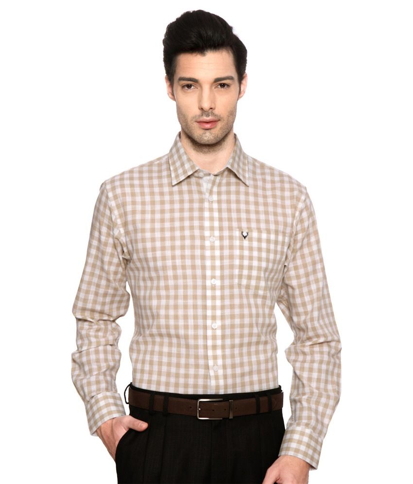 Allen Solly Brown Gingham Check Slub Shirt - Buy Allen Solly Brown ...