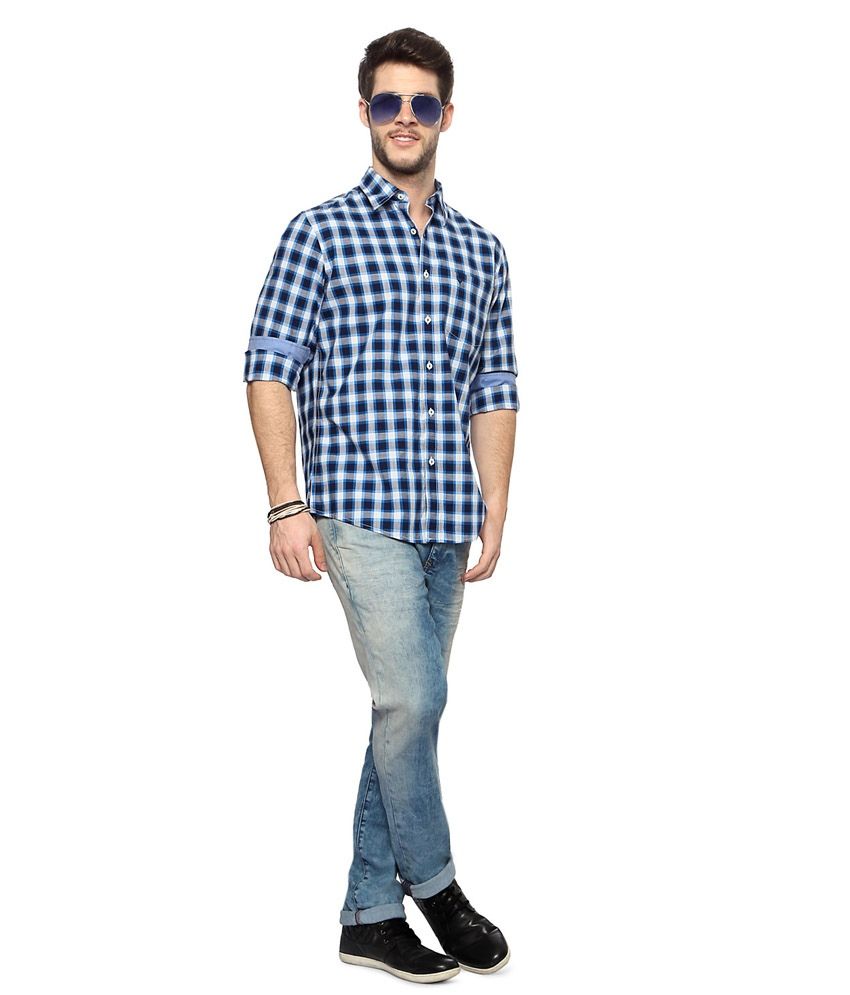 allen solly blue check shirt