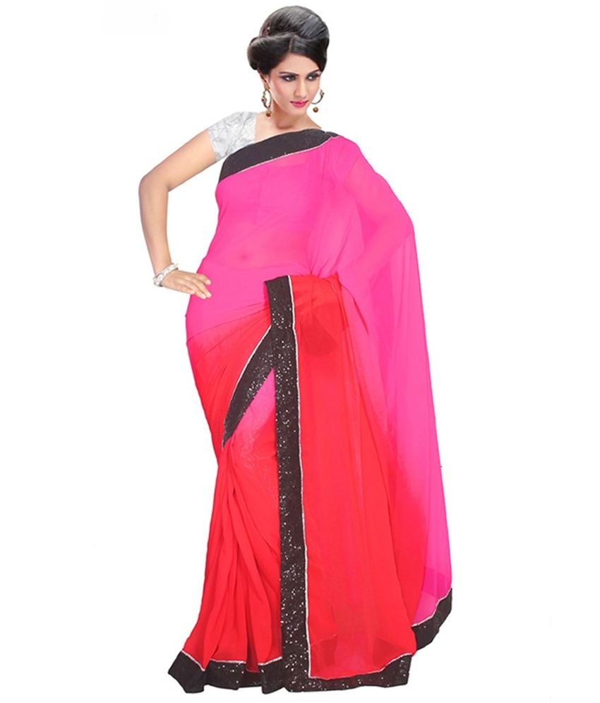 Omkar Plain Pure Chiffon Saree With Blouse Piece - Buy Omkar Plain Pure ...