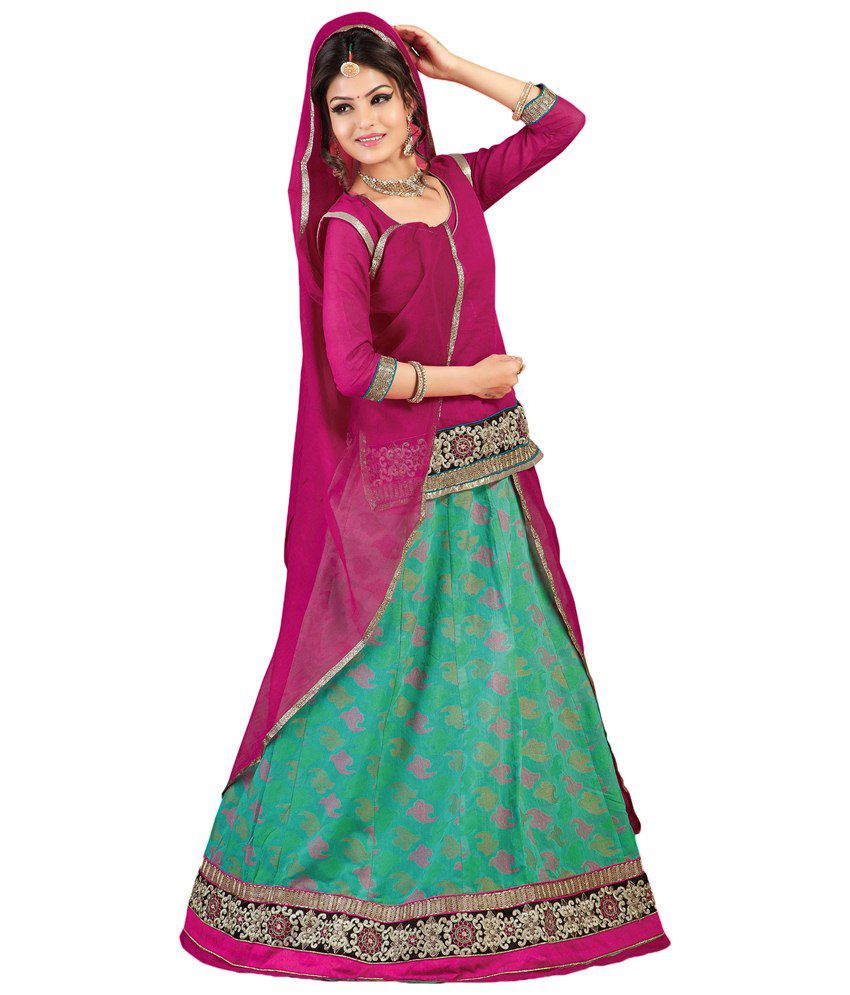 Rajputi Poshak Green and Pink Cotton Dress Material Set Of 3 - Buy ...