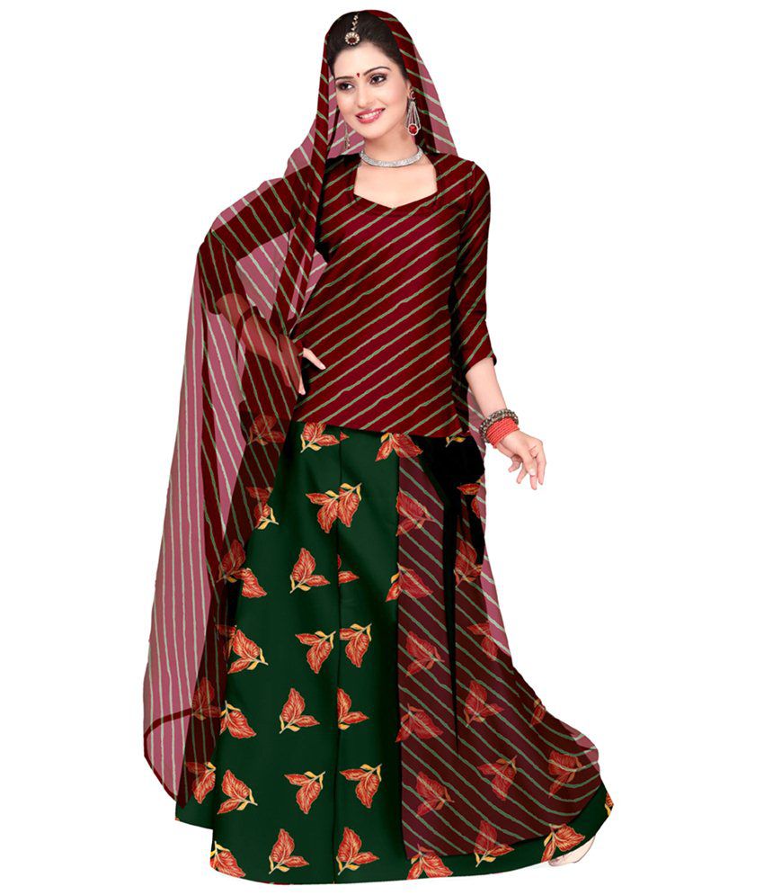 Rajputi Poshak Green and Brown Cotton Dress Material Set