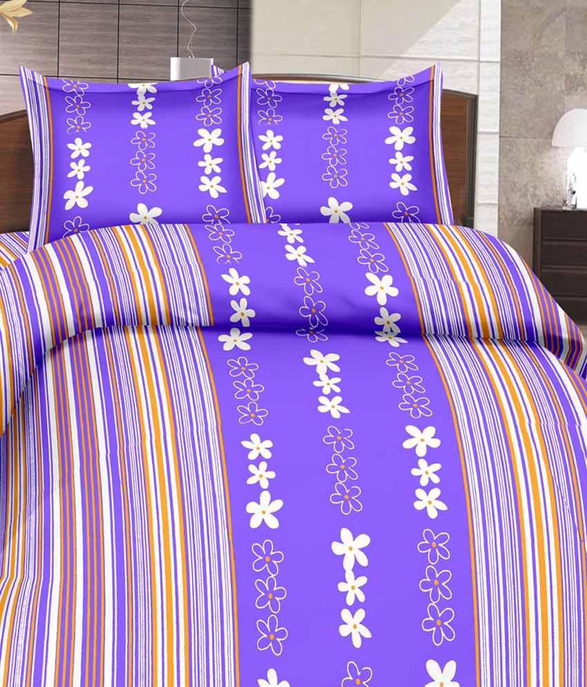 Goodwill Purple & White Double Bed Sheet With 2 Pillow