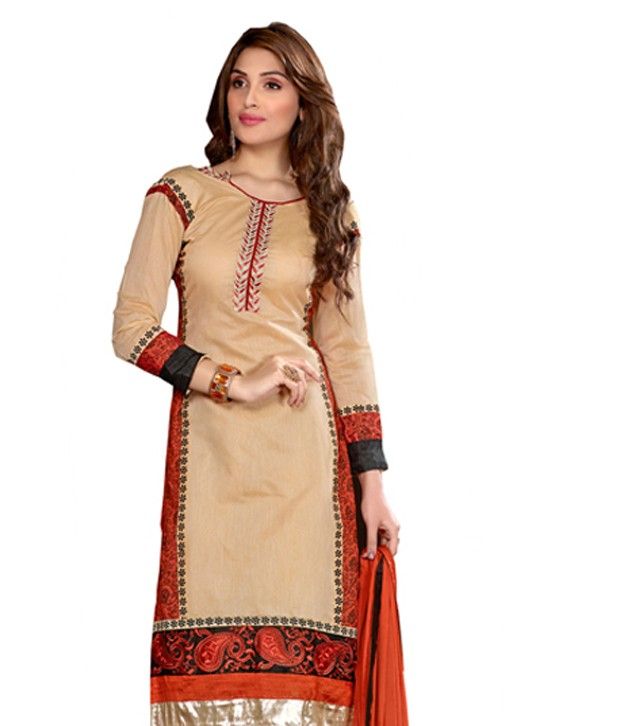 Palav Beige Cotton Paithani Pakistani Suit Dress Material - Buy Palav ...