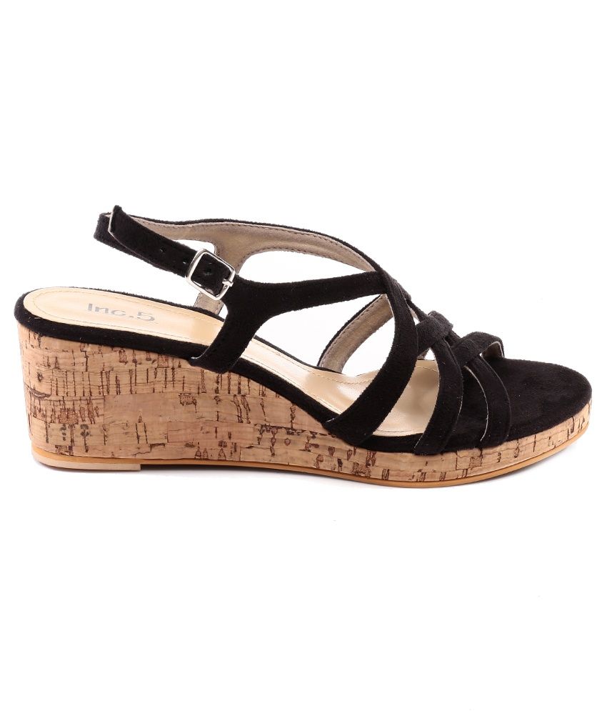 Inc.5 Black Wedge Heeled Sandals Price in India- Buy Inc.5 Black Wedge Heeled Sandals Online at 