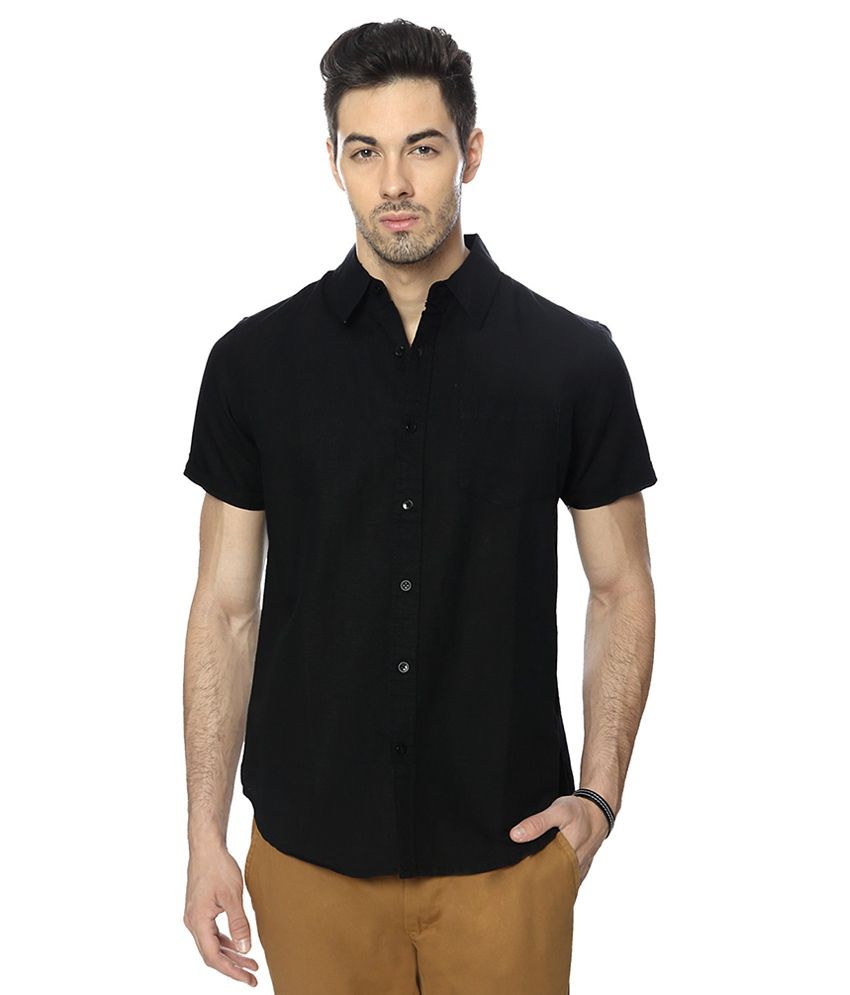 People Black Solid Half Sleeves Casual Comfort Fit Shirts - Buy People ...