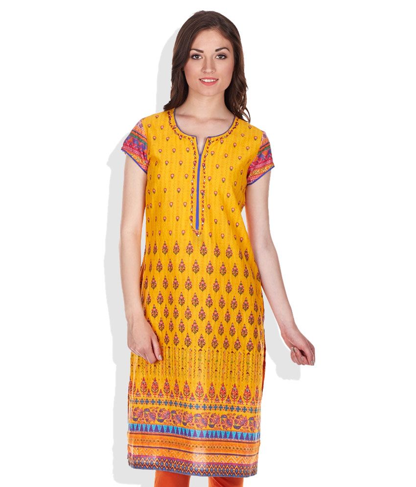 Biba Yellow Cotton Kurta Buy Biba Yellow Cotton Kurta Online at Best
