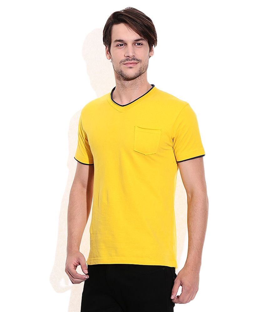 Mufti Yellow V-Neck T Shirt - Buy Mufti Yellow V-Neck T Shirt Online at ...