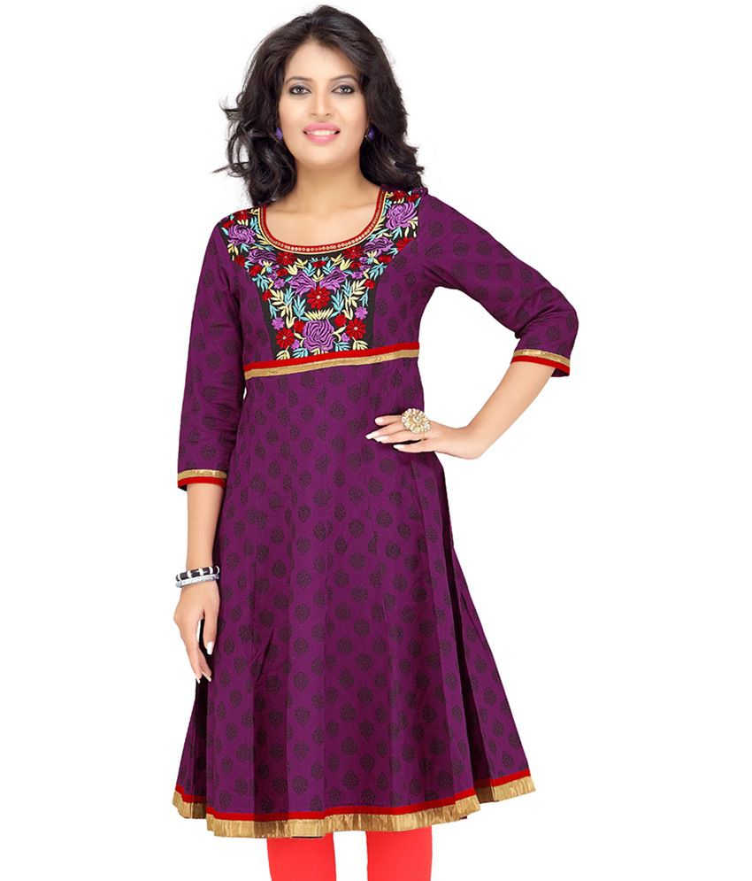 Global Girl Purple Cotton 3/4th Sleeves Round Neck Knitted Kurti - Buy ...