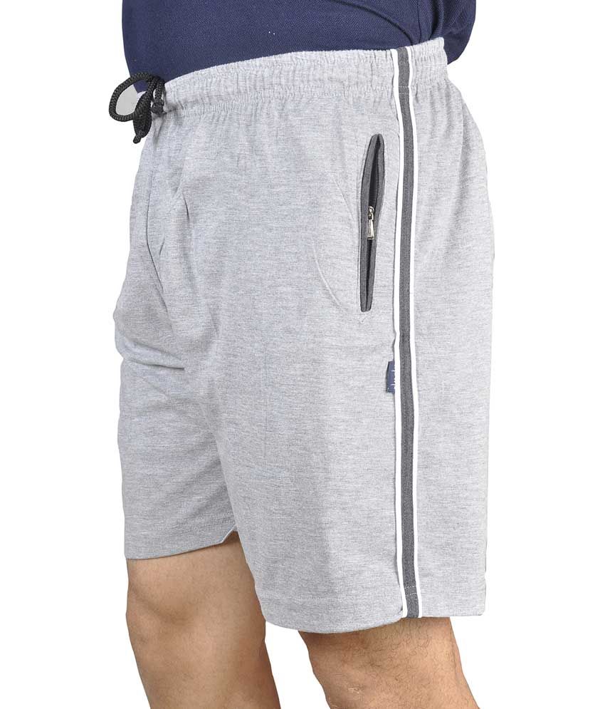 Wawa Gray Cotton Shorts With Zipper 