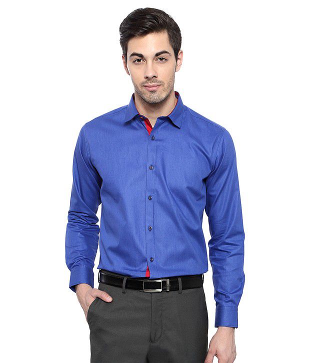 Van Heusen V Dot Blue Slim Fit Solid Shirt - Buy Van Heusen V Dot Blue ...